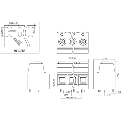 15.0mmピッチスーパー電流ネジタイプPCB端子ブロック115A1000V